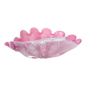Vintage Murano Large Pink and Silver Foil Clam Shell Coiled Glass Bowl Signed