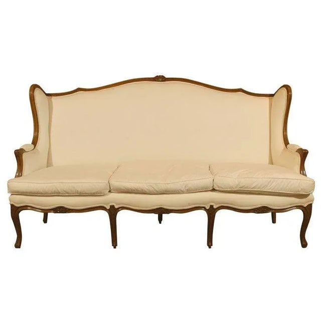 Wood French, 19th Century Louis XV Style Wooden Three-Seat Canapé à Oreilles For Sale - Image 7 of 7