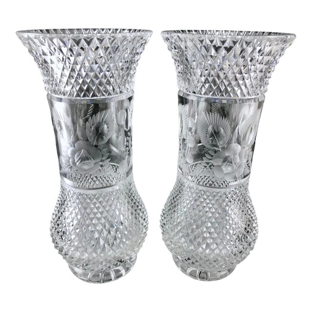 Pair of Antique Pineapple Cut Crystal Vases Chairish