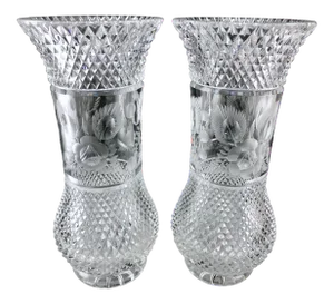 Pair of Antique Pineapple Cut Crystal Vases