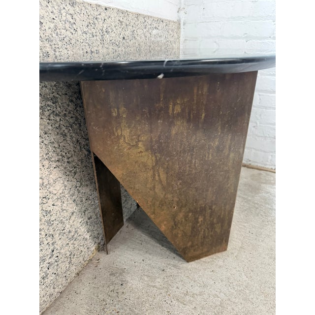 Contemporary Sculptural Corten Steel Console Table With Black Marble Top and Granite Back Panel For Sale - Image 9 of 9