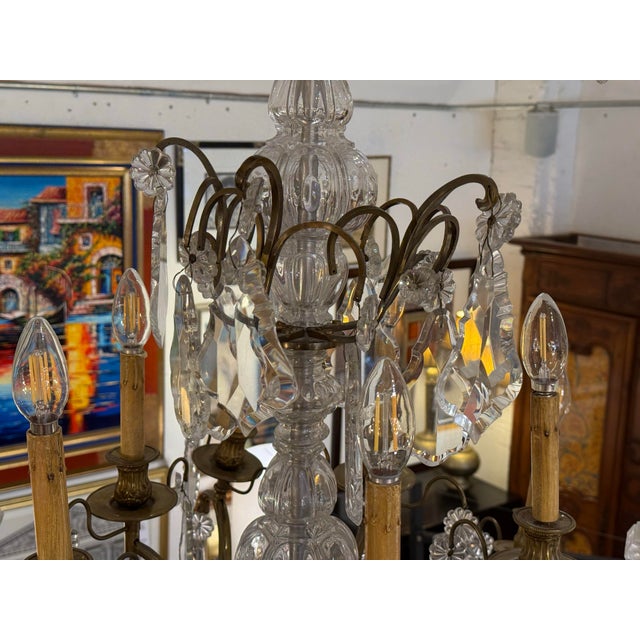 Gold 10-Light Crystal Chandelier + Antique Gold-Finish Metal Frame, Vintage For Sale - Image 8 of 12