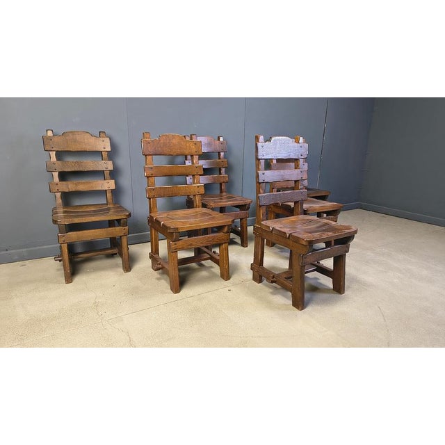 Wood Vintage Brutalist Dining Chairs, 1960s, Set of 6 For Sale - Image 7 of 14