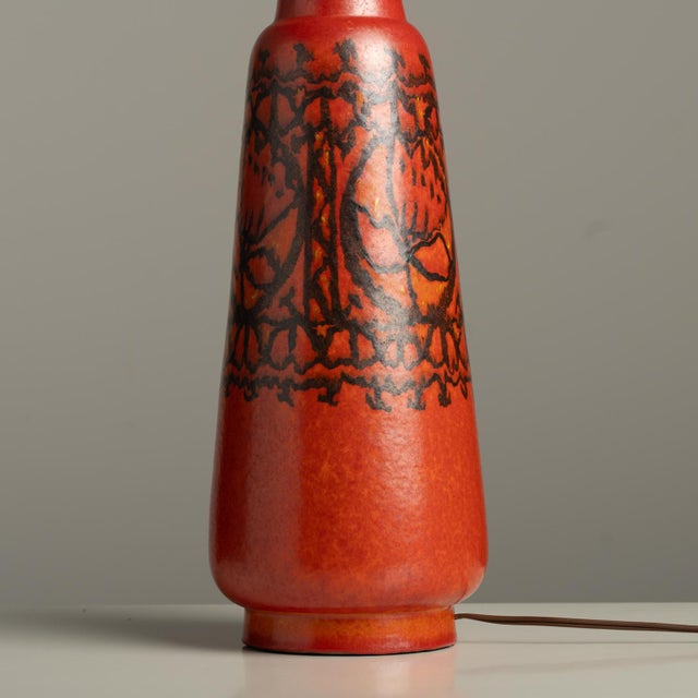 1950s Stunning Ceramic Italian Large Signed Studio Pottery Red Raymor Lamp Bitossi Aldo Londi For Sale In Los Angeles - Image 6 of 15