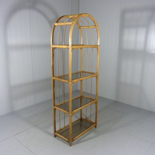 Vintage Rack in Rattan and Smoked Glass, 1970s For Sale - Image 9 of 11