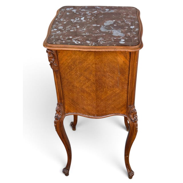 19th Century French Bedside Walnut Cabinet Marble Top Insert Marble. For Sale In Philadelphia - Image 6 of 18