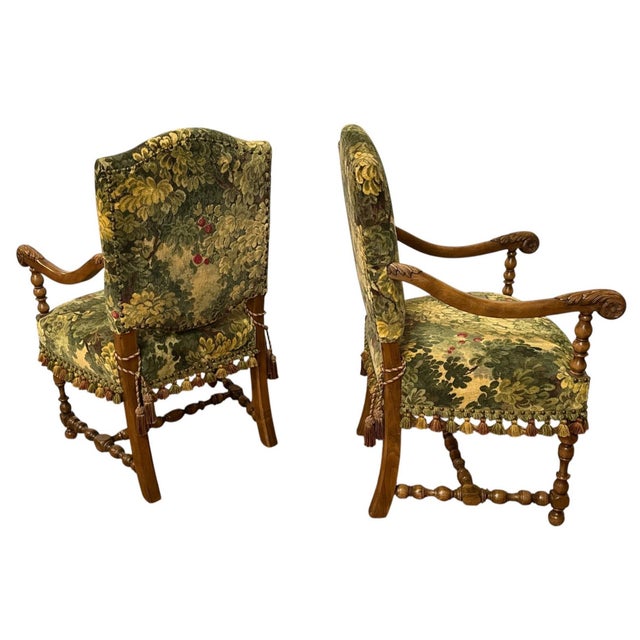 Pair of Late 20th Century French Louis XVI Style Armchairs, Scalamandre Marley Forest Green Fabric & Trim For Sale - Image 4 of 9