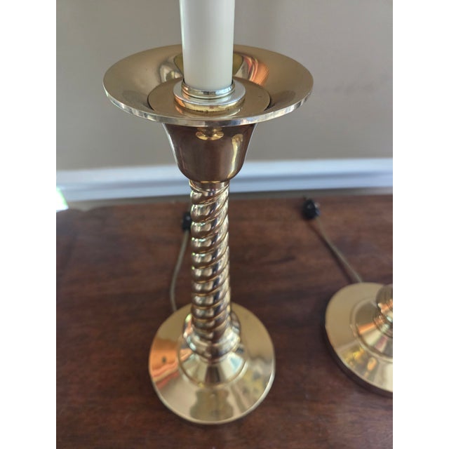 Vintage Barley Twist Brass Lamps - A Pair For Sale - Image 14 of 17