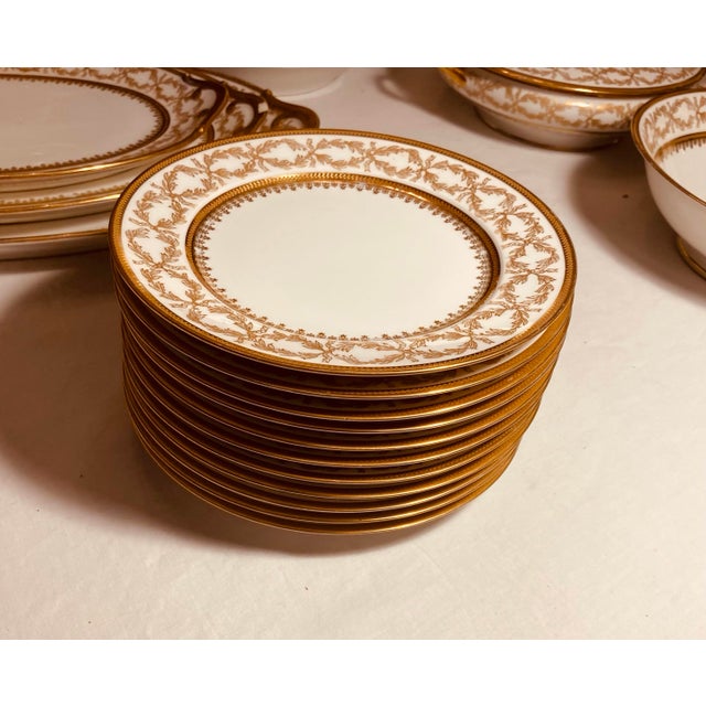 Rare Vintage Large Set of Limoges C. H. Field Havilland Porcelain Dinnerware Set Blanc De Chine With Gold Gilt Triple Borders For Sale - Image 9 of 12