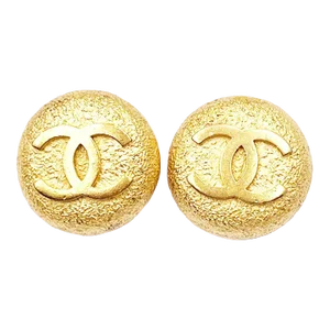 Chanel Vintage Gold Plated CC Matte Texture Large Clip on Earrings - 2 Pieces