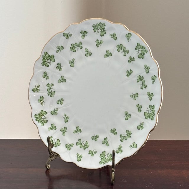 Mid 20th Century Vintage English Bone China Shamrock Decorative Dessert Plate For Sale - Image 5 of 12