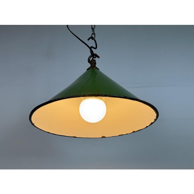 British Industrial Green Enamel Factory Pendant Lamp, 1950s For Sale - Image 15 of 17