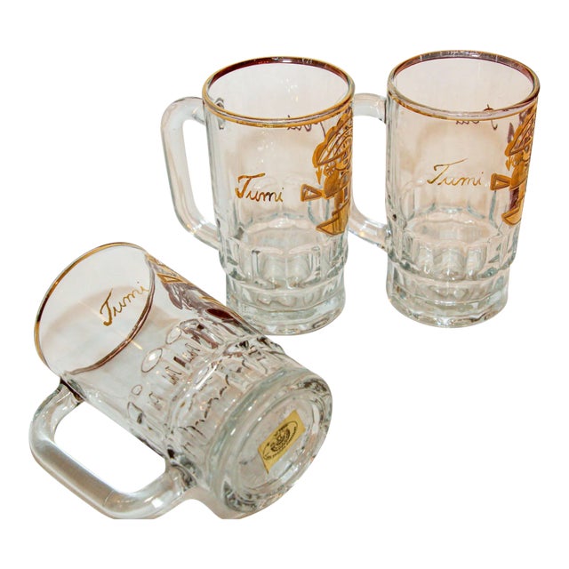 Vintage Artesania Tabuisa Mugs Set of 3 With Tumi Peruvian God Design For Sale