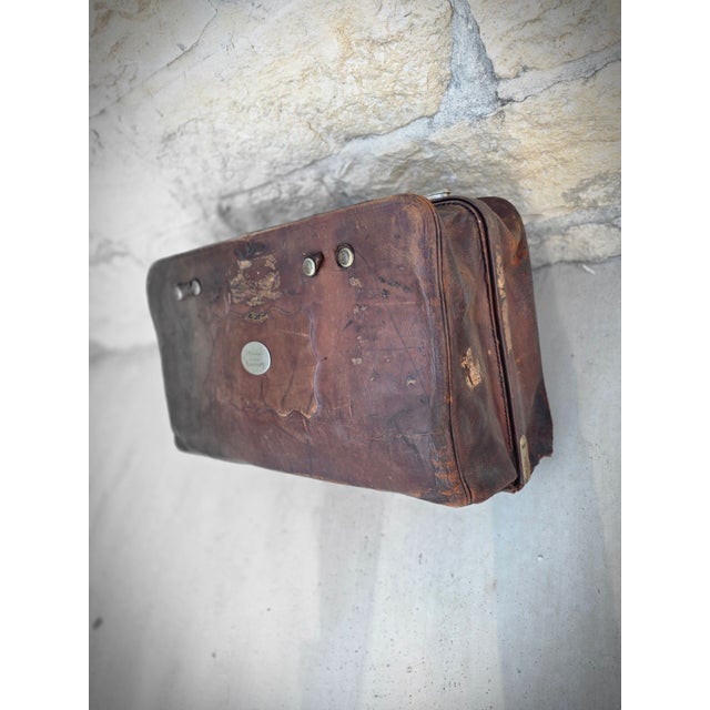 Antique Leather Suitcase Shop Prop For Sale - Image 10 of 11