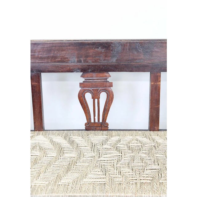 Antique Neoclassical Carved Lyre-Back Hall Bench With Rush Seat | Five-Seat Dining or Entry Bench For Sale In New York - Image 6 of 12