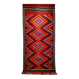 Vintage Moroccan Tribal Kilim Runner, Handwoven Wool, Geometric Pattern, 5x13 For Sale