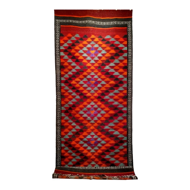 Vintage Moroccan Tribal Kilim Runner, Handwoven Wool, Geometric Pattern, 5x13 For Sale