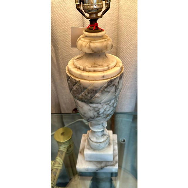 Italian Carrara Marble Carved Table Lamp For Sale - Image 3 of 5