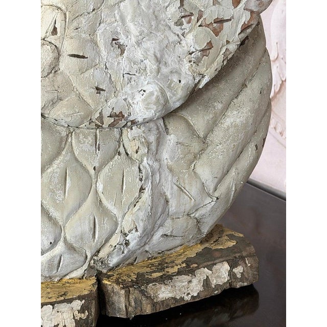Wood Large Antique Folk Art Carved Wood Swan - Original White Patina For Sale - Image 7 of 18