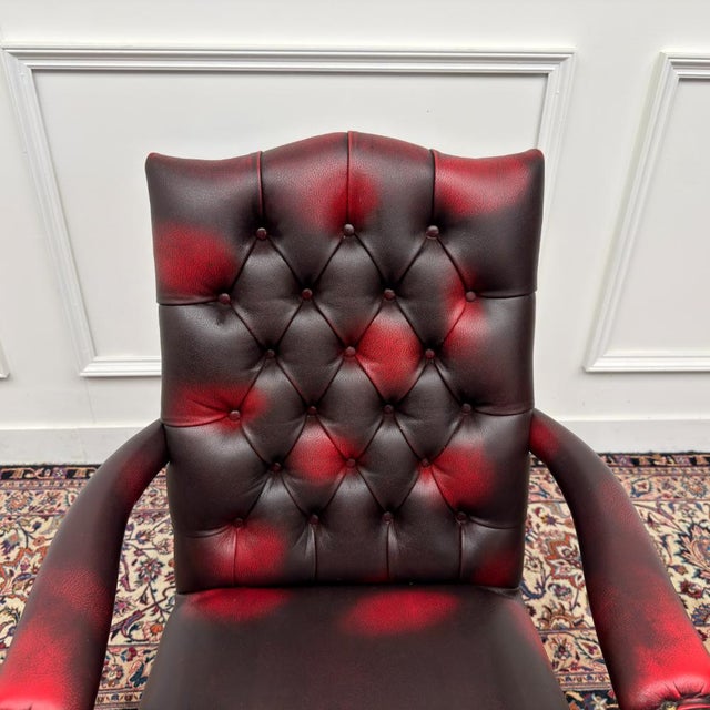 Classic English Chesterfield Office Chair in Oxblood Red For Sale - Image 5 of 8