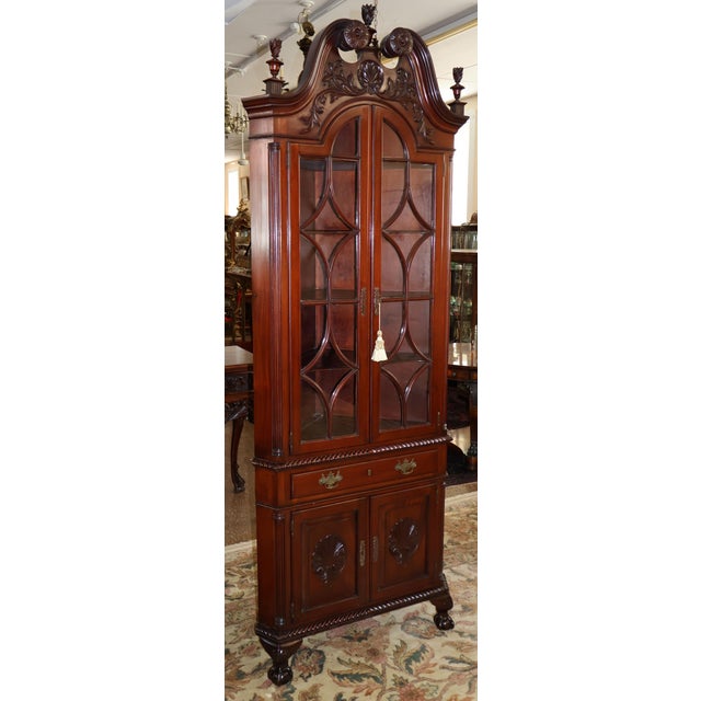 Brown 19th Century Mahogany Centennial Chippendale Ball & Claw Corner Cabinet For Sale - Image 8 of 15