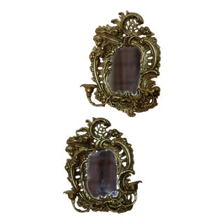 Swedish Brass Sconces with Mirror, Set of 2 For Sale