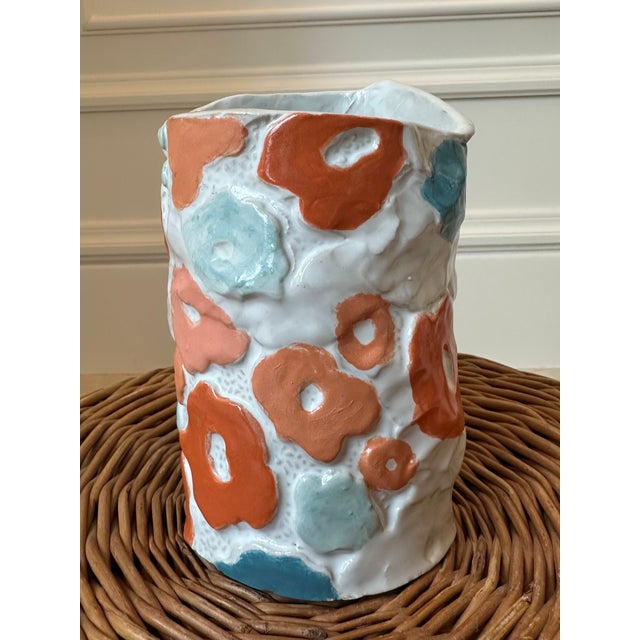 Fantastic Ceramic Vase / Vessel featuring PostModern Pop Art Style Designs. Great colorful shades of orange, burnt orange,...