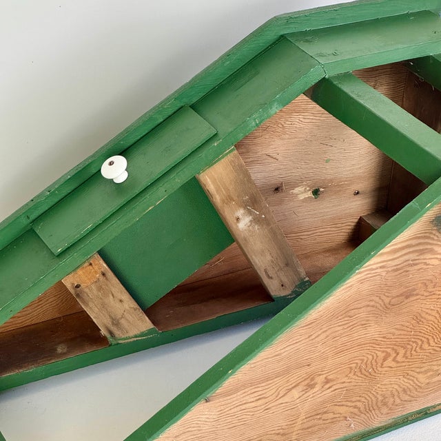 Mid 20th Century Primitive Hand Made Green Wooden Corner Table With One Drawer for Indoor or Enclosed Garden For Sale - Image 13 of 13