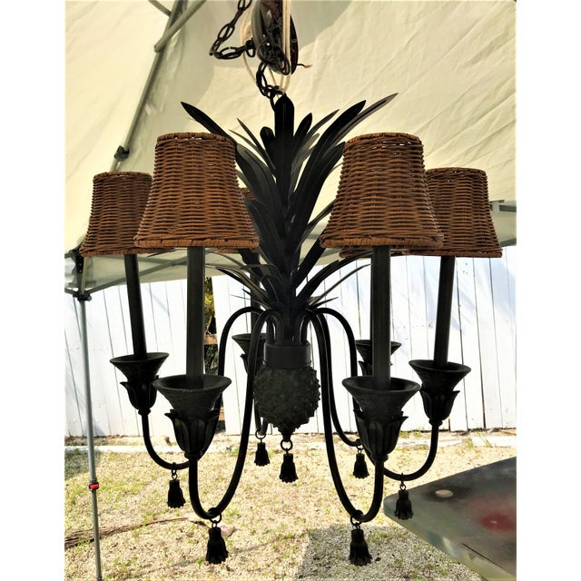 Vintage 1960's Bronze Metal Pineapple SixLight Chandelier With Tassel