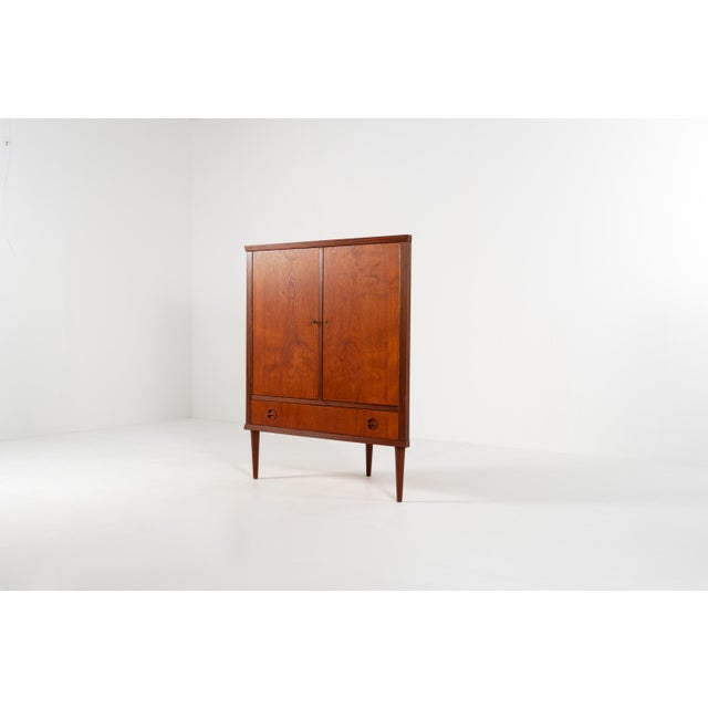 1960s Mid-Century Modern Danish Teak Corner Cabinet with Drawer, 1960s For Sale - Image 5 of 14