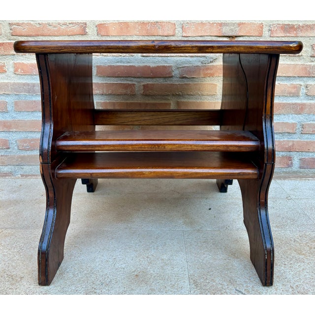 1950s Spanish Wood Library Step Chair, Mid 20th Century For Sale - Image 5 of 17