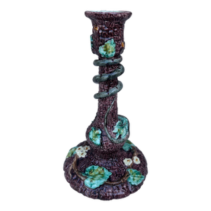 19th Century Majolica Palissy Snake & Lizard Candelstick Thomas Sergent