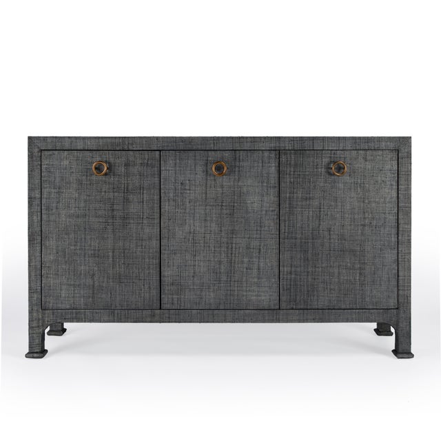 Spritely Home Accent Furniture Chatham 60 in. W Rectangular Raffia 3 Door Sideboard, Charcoal Raffia For Sale - Image 4 of 9