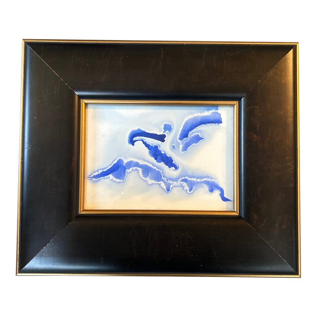 Contemporary Original Abstract Blue Ink Watercolor Painting For Sale