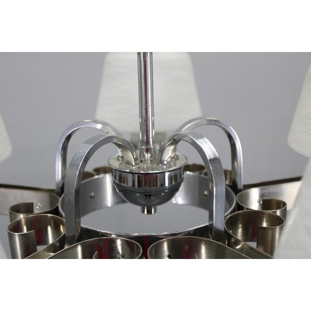 Art Deco Nickel Chandelier with Textured Glass, Czechoslovakia, 1930s For Sale - Image 10 of 17