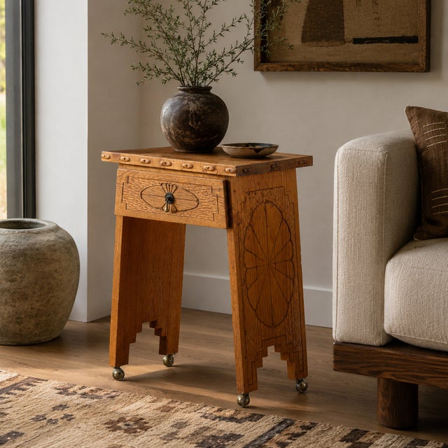 Mid-20th Century Hand-Carved New Mexico Pine Side Table in the Wpa Tradition For Sale In Sacramento - Image 6 of 13