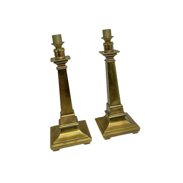 Empire Style Neoclassical Brass Column Table Lamps, 1950s, Set of 2 For Sale - Image 13 of 15
