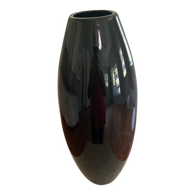 Vintage Post Modern Black Glass Vase For Sale