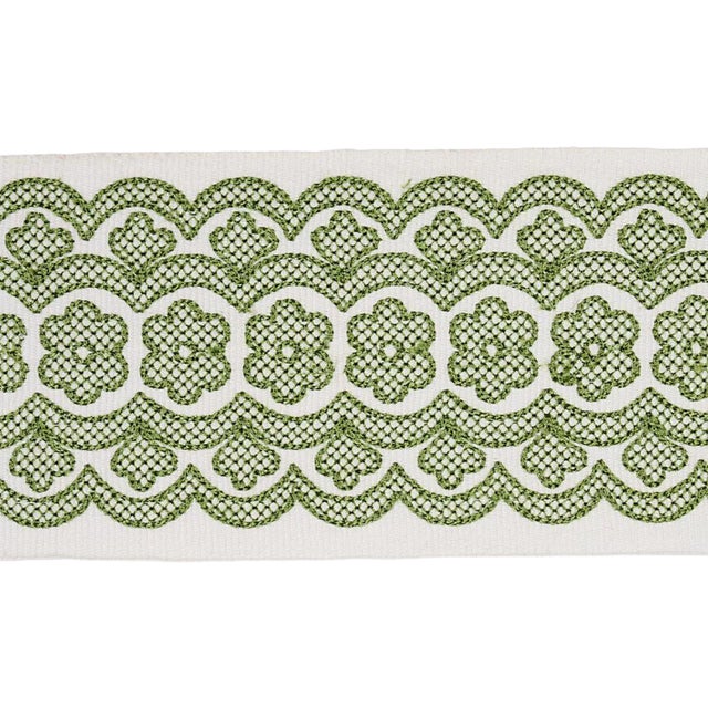 Sample - Schumacher Astrid Embroidered Tape in Green For Sale
