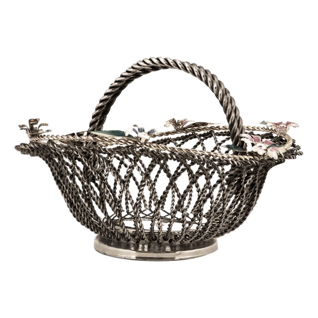Hollywood Regency Wire Basket with Floral Decor, 1950s For Sale