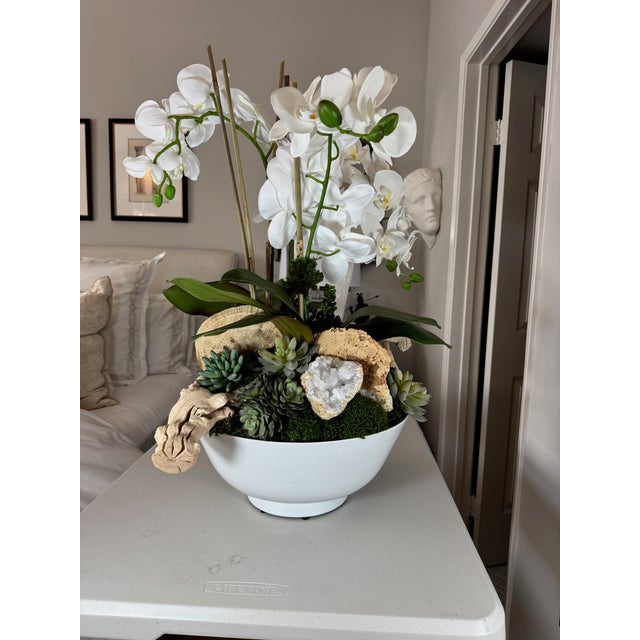 Vintage Amthor Modern Imports Japanese Ceramic Bowl With Monumental Faux Orchid Arrangement For Sale - Image 11 of 13