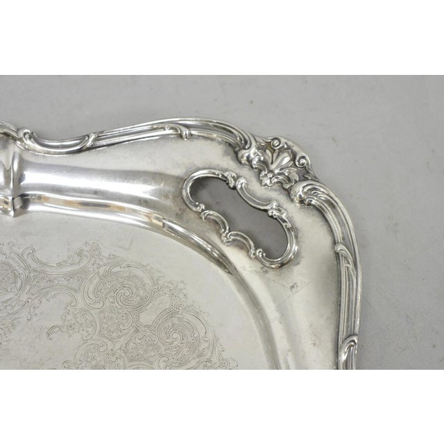 Metal Antique Gorham Silver Plated Victorian Oval Butlers Serving Platter Bar Tray For Sale - Image 7 of 12