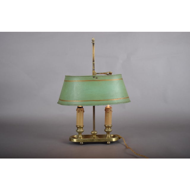 French Bouillotte Two-Light Table Lamp with Green Tôle Shade, 1930s For Sale - Image 3 of 11