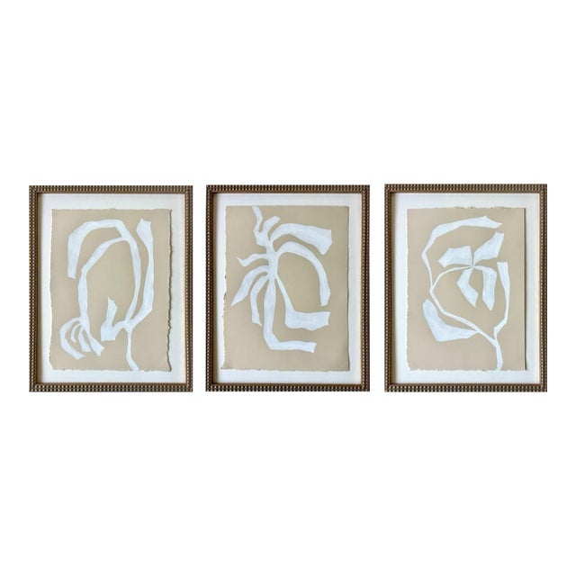 2026 Set of Three Abstract Botanical Paintings on Cotton Paper by Artist r.k. Red For Sale