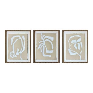 2026 Set of Three Abstract Botanical Paintings on Paper by Artist r.k. Red For Sale