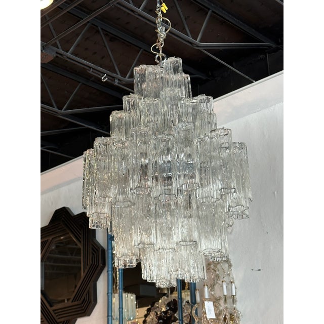 Vintage 1970s Large Murano Tronchi Venini Glass Chrome 5 Tier Chandelier For Sale - Image 9 of 13
