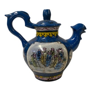 Chinese Zisha Clay Blue Glaze 18 Lohons Graphic Teapot Display Art For Sale