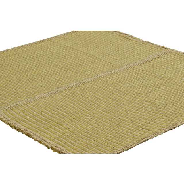 Rug & Kilim Rug & Kilim’s Contemporary Kilim With Textural Beige and Chartreuse Stripes For Sale - Image 4 of 7