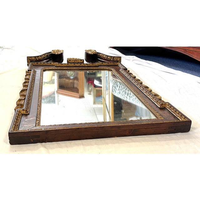 Antique English George II Solid Mahogany Mirror With Swan Neck Pediment and Shell Cartouche For Sale In West Palm - Image 6 of 18
