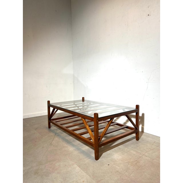 Mid-Century Modern Wooden Coffee Table with Glass Top For Sale - Image 5 of 5